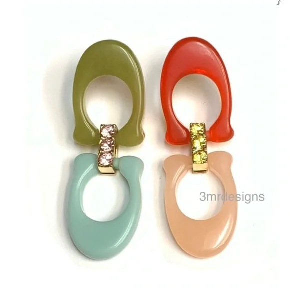NWT COACH Signature C Logo 12-K Gold Plated Glass Crystals Resin Drop Earrings - Picture 5 of 10